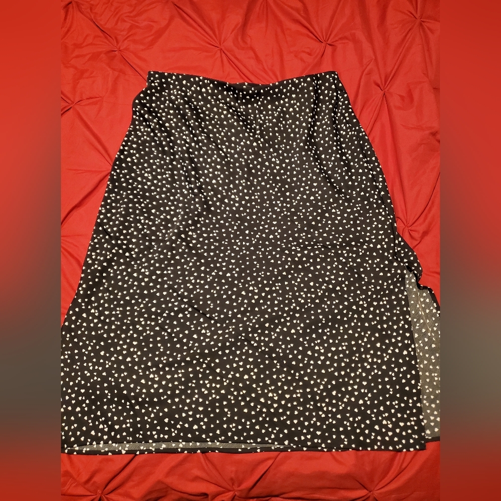 a new day Black Midi Skirt with White Heart Print